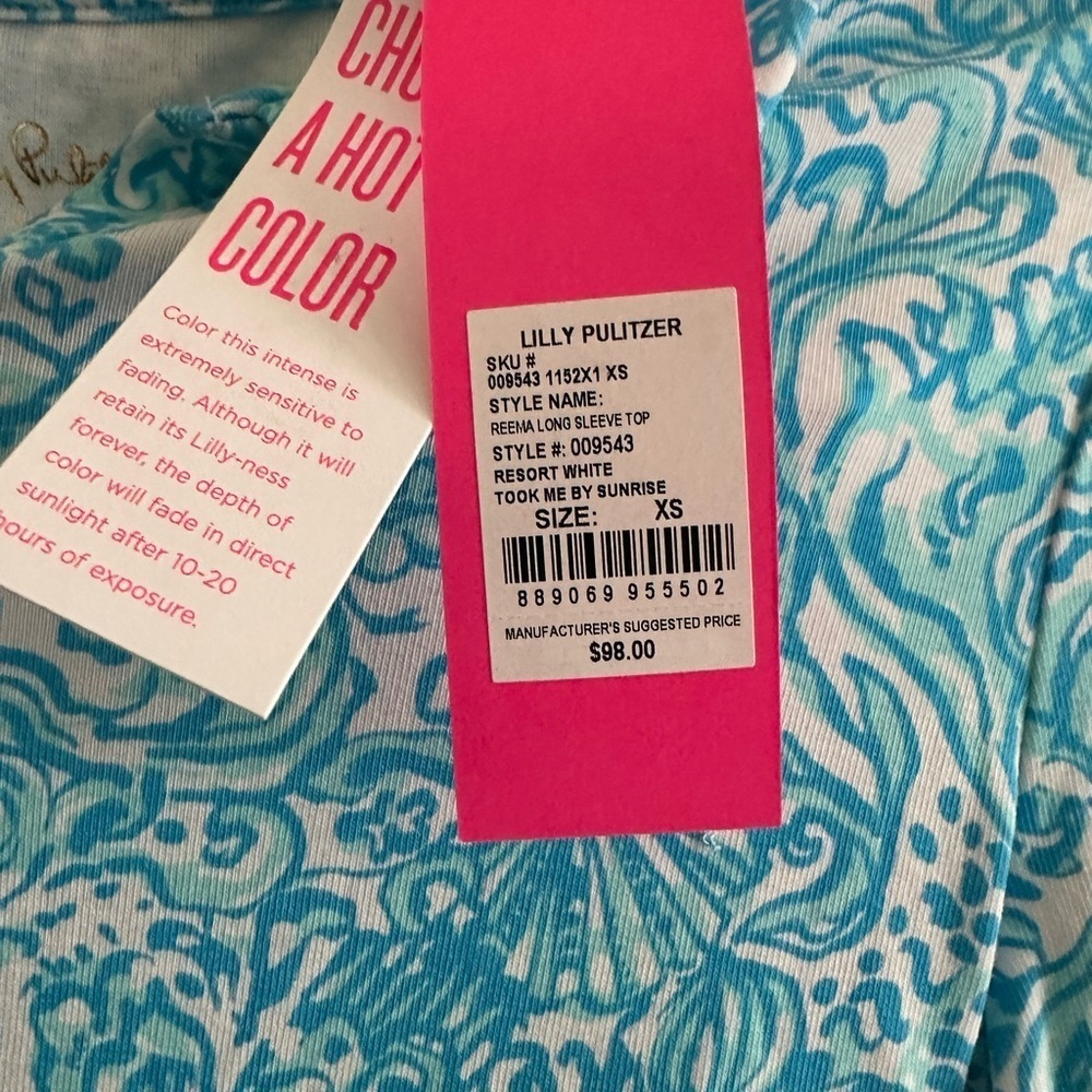 NWT Lilly Pulitzer Reema Polo Top Long Sleeve Resort White Took Me By Sunrise XS - Picture 4 of 6